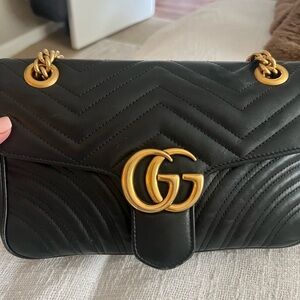 Gucci Black and Gold Chevron Shoulder Bag